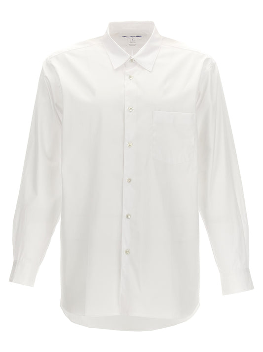 Shirt by Comme Des Garçons for men in cotton white showcases a sleek silhouette, elegantly detailed with a sleek and for a sleek finish.