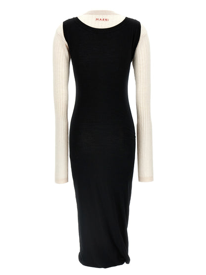 Marni Bicolor Wool Midi Dress