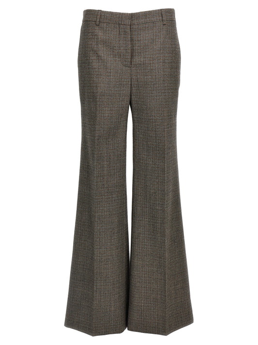 Trousers by Stella McCartney for women in wool gray & houndstooth features an on trend silhouette, showcasing a sophisticated flared with a long and for an on trend finish.