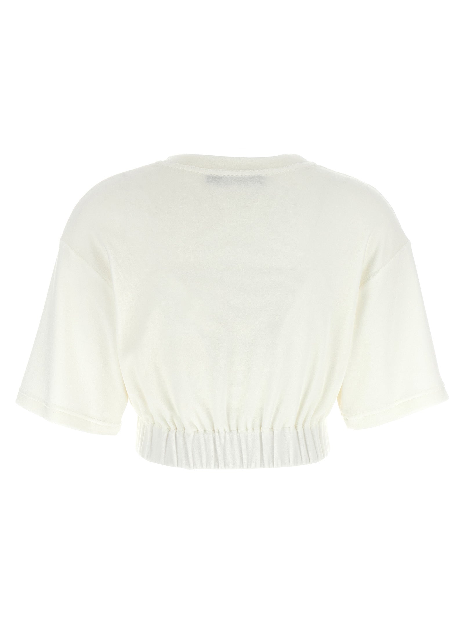 T-Shirt by Dolce & Gabbana for women in polyamide cotton white showcases a unassuming silhouette, artfully detailed with a refined crew neckline and unassuming for a sophisticated, contemporary look.