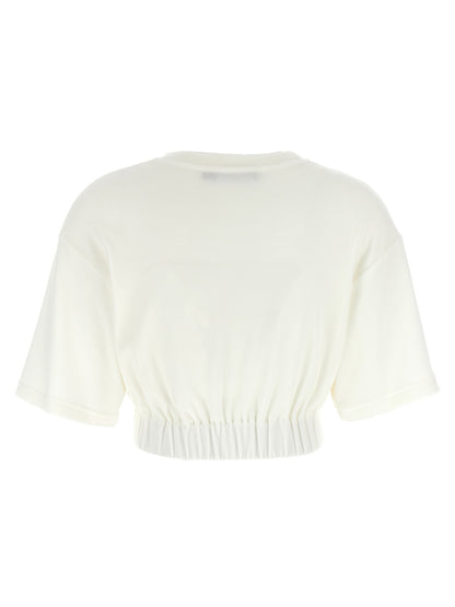 T-Shirt by Dolce & Gabbana for women in polyamide cotton white showcases a unassuming silhouette, artfully detailed with a refined crew neckline and unassuming for a sophisticated, contemporary look.