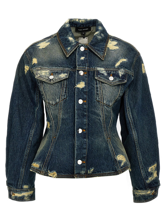Trucker Jacket by Marc Jacobs for women in denim cotton blue & signature showcases a bohemian silhouette, artfully detailed with a bohemian and signature pockets for a truly bohemian finish.