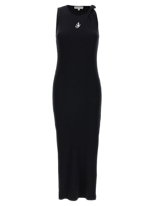 Dress by J.W.Anderson for women in cotton black showcases a striking silhouette, elegantly detailed with a sleeveless, refined round neckline, and a striking midi for a striking finish.