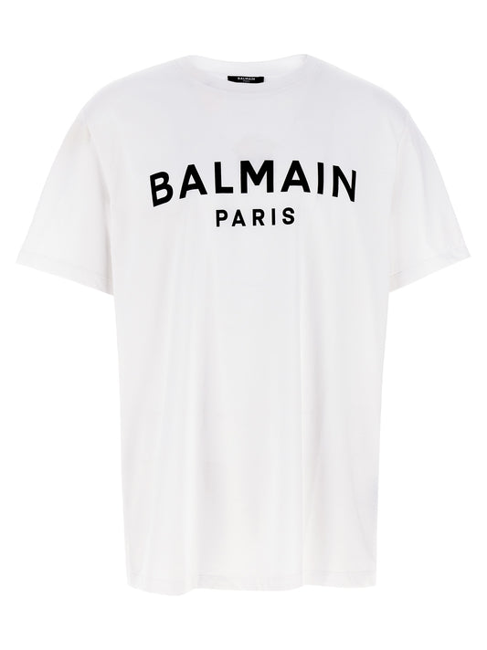 Balmain Men's Short-Sleeve Crew Neck Organic Cotton T-Shirt - Bicolour Black White Print