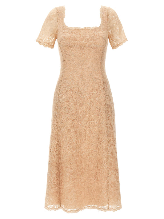 Dress by Ermanno Scervino for women in polyamide & polyester multicolor, pink & floral features an eye catching silhouette with a sophisticated square neckline, elegant short-sleeve, and a refined midi short for a eye catching aesthetic.