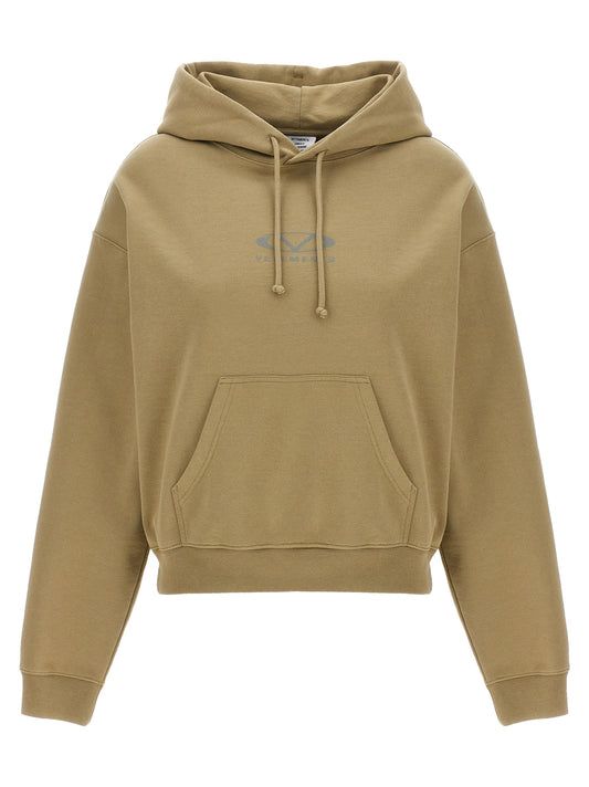 Sweatshirt Hoodie by Vetements for women in cotton polyester beige, signature & print features a authentic silhouette, showcasing a sophisticated hooded neckline and authentic detail for a refined finish.