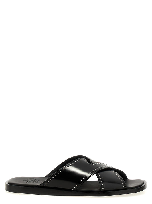 Sliders Sandals Flat Shoes by Church's for women in bos taurus calf leather black showcases a dynamic silhouette, artfully capturing Women's Bos Taurus Calf Leather Sliders Sandals Flat Shoes through its distinctive and elegant .