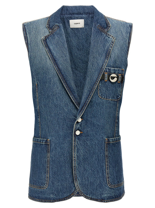 Vest by Coperni for women in denim cotton blue features a chic silhouette, expertly detailed with a refined and premium pockets for a truly chic look.