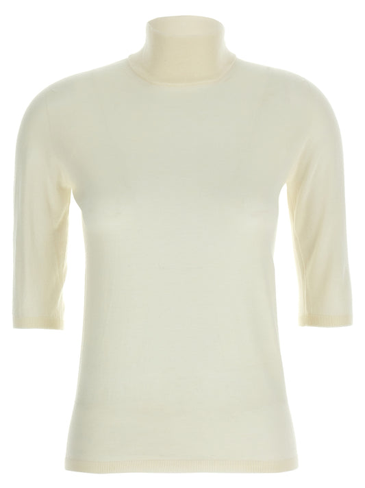 Cardigan by Max Mara for women in virgin wool white features an impeccable silhouette, showcasing a sophisticated turtle high-neck neckline and three-quarter-sleeve detail for a truly impeccable finish.