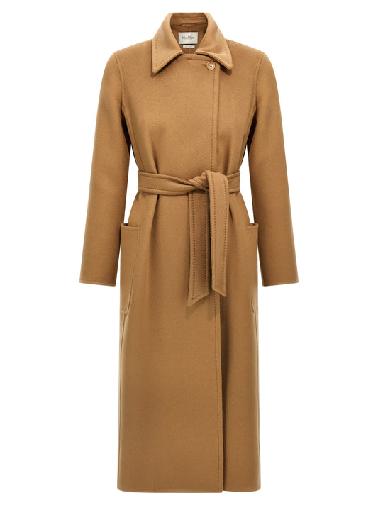Overcoat by Max Mara for women in cashmere & goat leather brown showcases a enveloping silhouette, detailed with distinctive pockets and a enveloping split neckline.