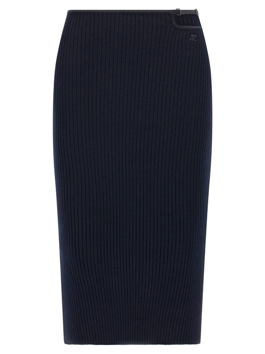 Courrèges Blue Viscose Midi Skirt