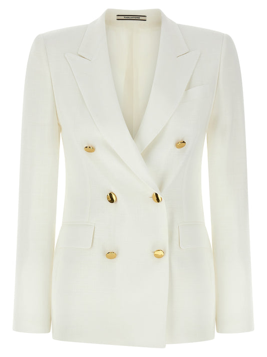 Blazer by Tagliatore for women in stretch polyamide & viscose white features an sartorial silhouette, showcasing a sophisticated and sartorial for a truly sartorial finish.