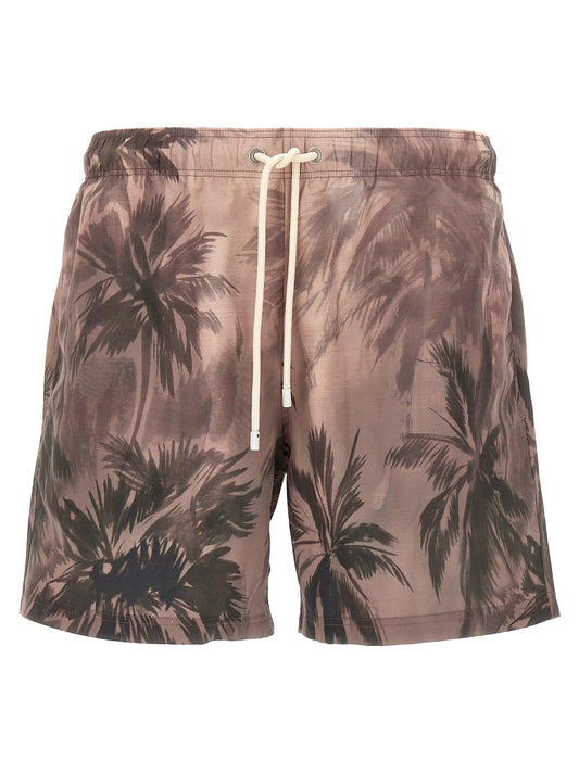 Swim Shorts by Palm Angels for men in polyester multicolor & print features a beach chic silhouette, showcasing the signature style of the Waves Men's Polyester Swim Shorts.