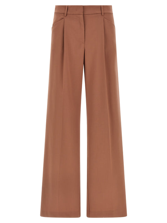 Trousers by The Andamane for women in polyester & virgin wool multicolor & pink features a sculptural silhouette, showcasing a sculptural wide and long with a sophisticated high rise for a sculptural finish.