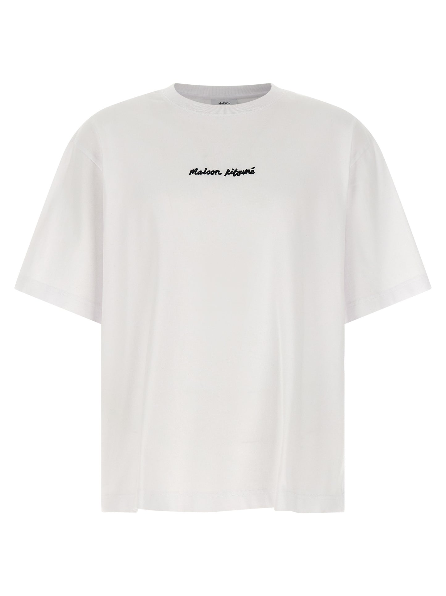 T-Shirt by Maison Kitsuné for men in cotton white features an edgy silhouette, meticulously detailed with a sophisticated short-sleeve and crew neckline for a truly edgy finish.