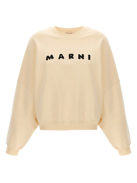 Activewear Sweatshirt by Marni for women in cotton white & print presents a sporty silhouette, showcasing a sophisticated crew neckline and long-sleeve detailed with premium for a sporty finish.