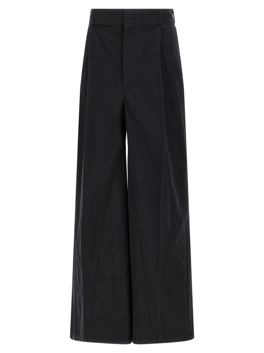 Trousers by Maison Margiela for women in polyamide cotton black & signature features an sartorial silhouette, showcasing a precise straight-leg & wide and long with a sartorial for a refined look.