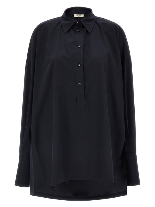 Blouse by DI.LA3 PARI' for women in cotton dark-blue showcases a sleek silhouette, elegantly detailed with a sleek and long-sleeve for a sleek finish.