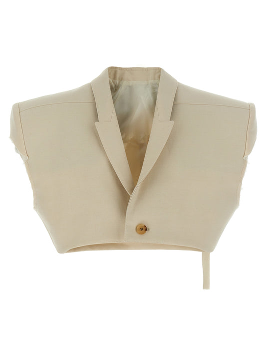 Vest by Rick Owens for women in wool cotton beige showcases a dynamic silhouette, perfectly balancing insulated with a dynamic for a sophisticated, high-fashion look.