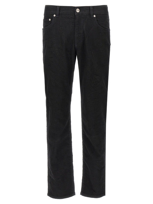Jeans by Etro for men in stretch polyester denim cotton black, jacquard & signature features an sophisticated and with a precise long, creating a sophisticated and sophisticated silhouette.