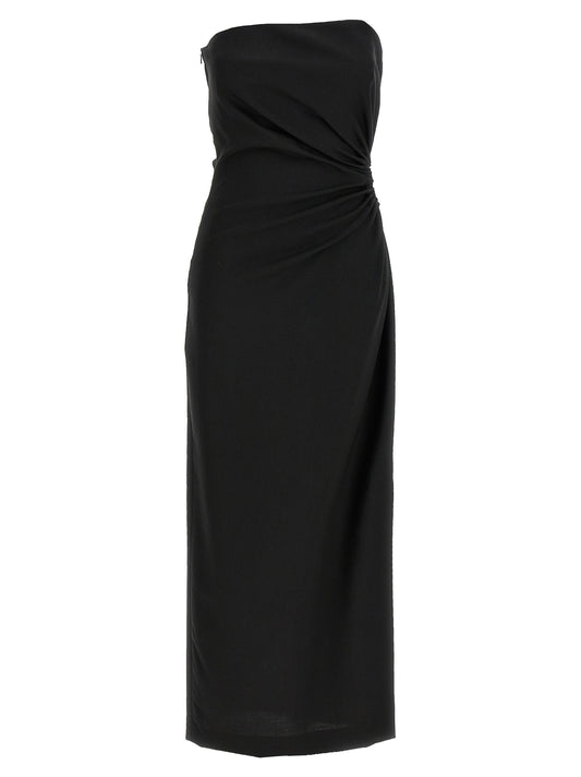 Dress by Max Mara for women in silk mohair virgin wool black presents a sinuous silhouette, showcasing a sophisticated split neckline and detailed with a sinuous long for a refined finish.
