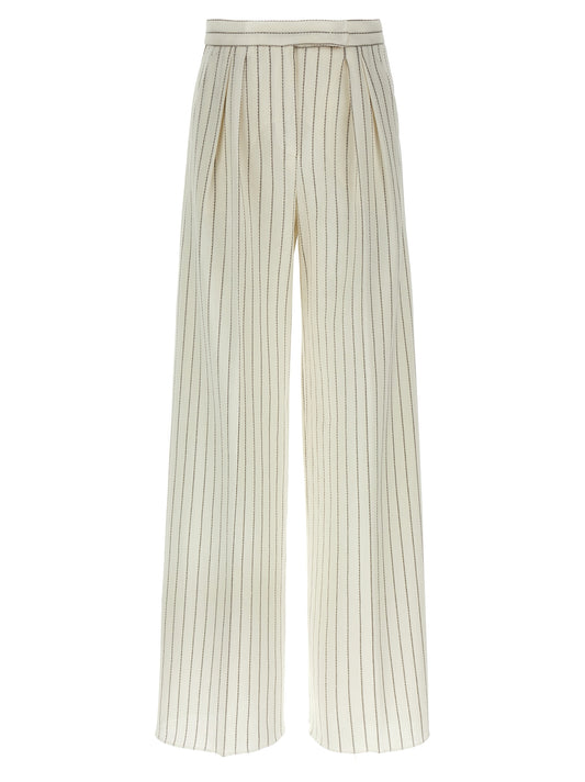 Trousers by Max Mara for women in linen & cotton white features a sculptural silhouette, showcasing a sculptural wide and long with a sophisticated for a sculptural finish.