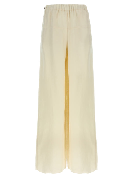 Casual Pants by Max Mara for women in linen flax twill white presents a refined pantology silhouette, artfully defined by a refined pantology wide, long, and a sophisticated high rise.