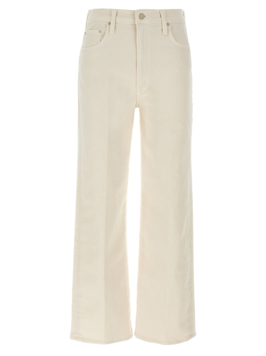 Jeans by Mother Denim for women in stretch denim cotton polyester white presents a refined pantology silhouette, artfully defined by a refined pantology straight-leg & wide, long, and a sophisticated high rise.