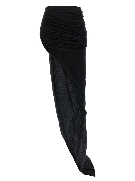 Skirt by Rick Owens for women in cotton black & transparent showcases a dramatic silhouette, artfully capturing the essence of the Women's Cotton Skirt in a dramatic mini cut for a refined look.