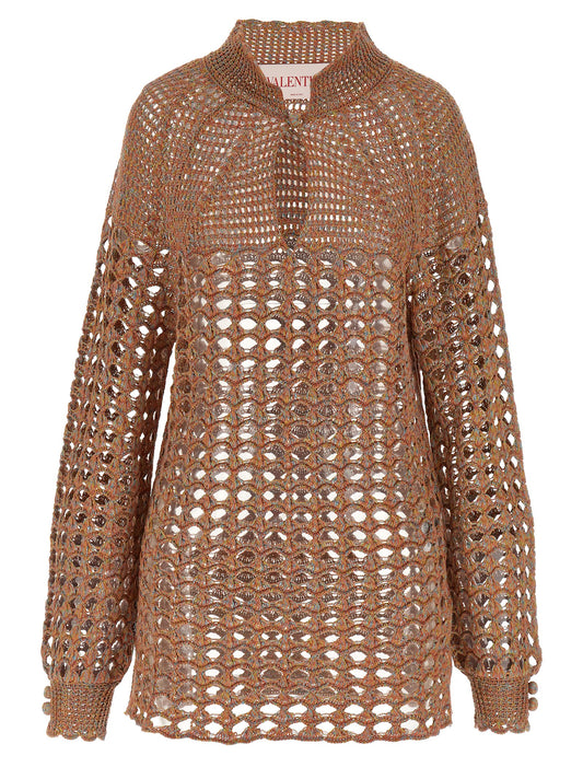 Cardigan by Valentino Garavani for women in linen & cotton multicolor presents a textural silhouette, artfully finished with a textural and long-sleeve for a sophisticated, textural look.