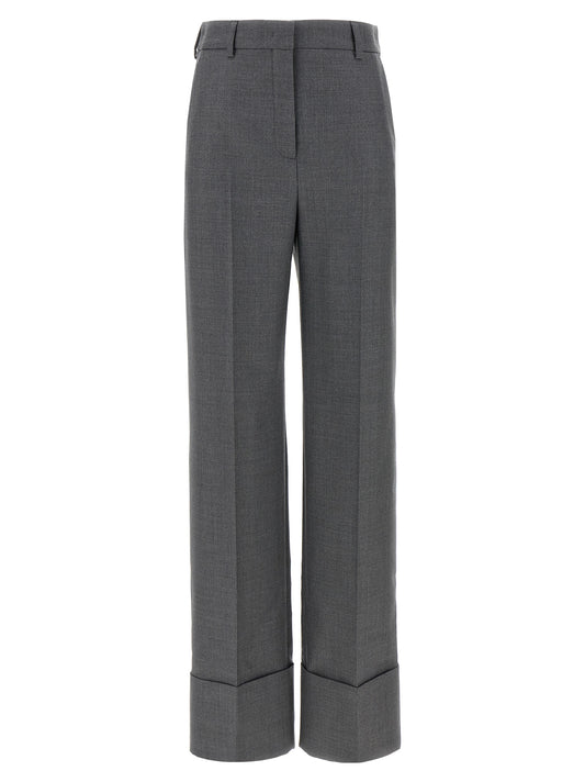 Trousers by Valentino Garavani for women in virgin wool gray features a artisanal silhouette, showcasing a sophisticated wide with a long and for a artisanal finish.