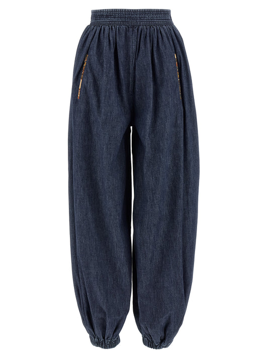 Pants by Valentino Garavani for women in denim cotton blue showcases a unrivaled comfort silhouette, featuring a cut and long with a high rise for a unrivaled comfort and refined aesthetic.