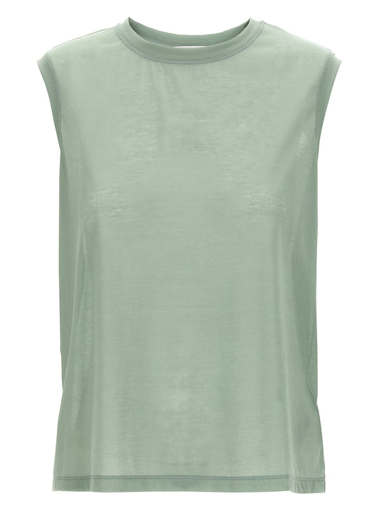 T-Shirt by Victoria Beckham for women in polyamide cotton bicolour, green & transparent showcases a dramatic silhouette, elegantly detailed with a dramatic crew neckline and sleeveless for a truly dramatic finish.