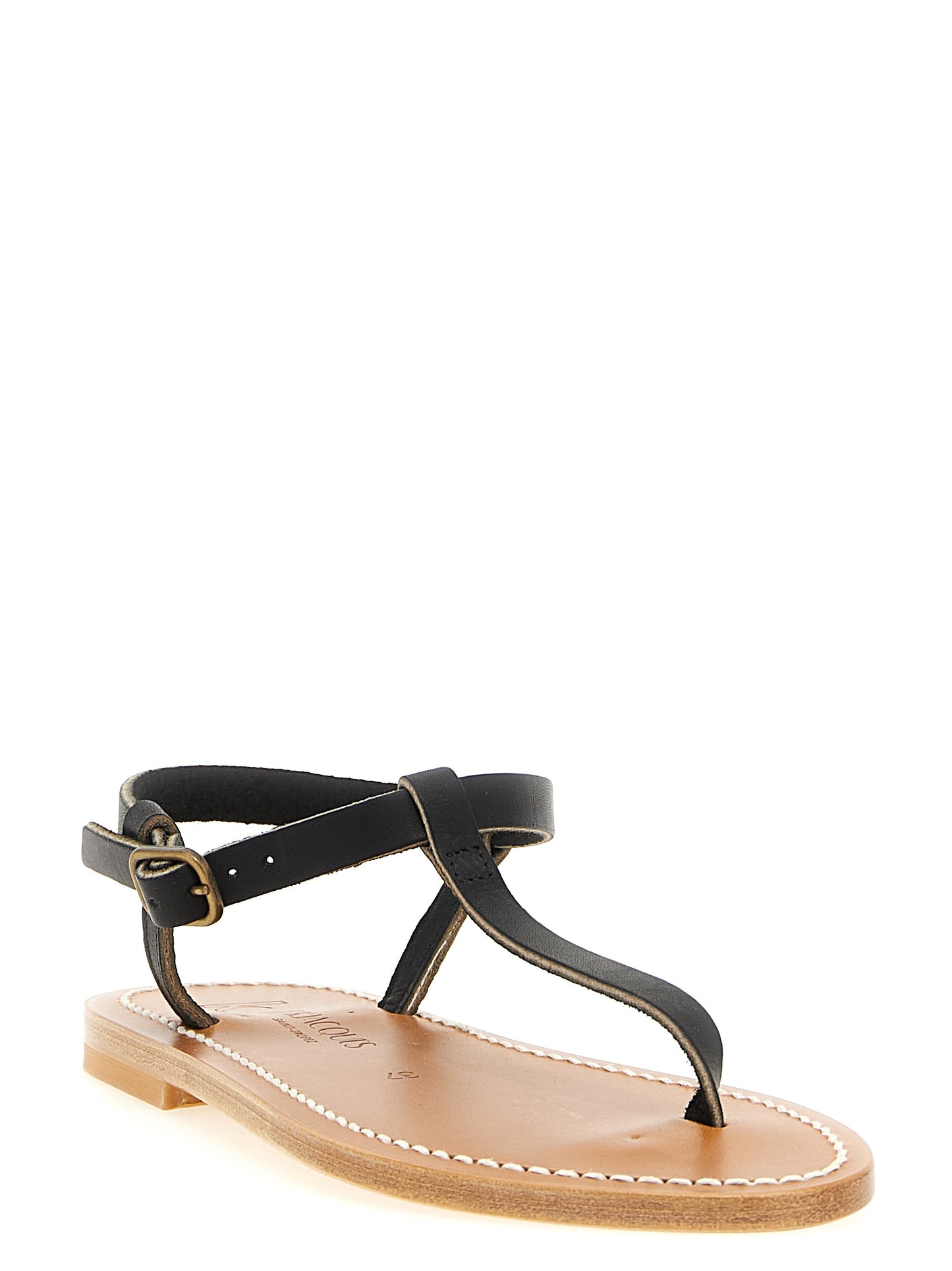 K.JACQUES SAINT TROPEZ Black Cowhide Flat Sandals