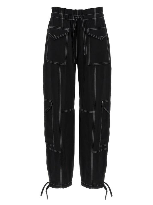 Casual Pants by Ganni for women in polyester & viscose black features an refined tailoring silhouette, showcasing a premium straight with a high rise and long cut for a refined tailoring look.