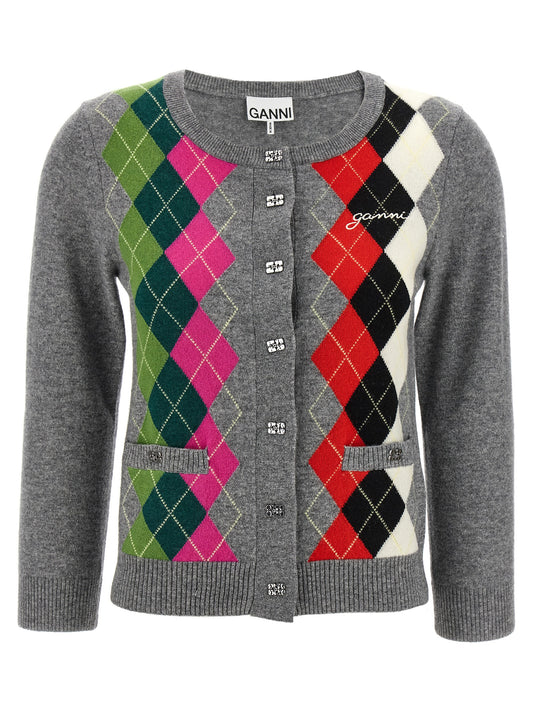 Ganni Gray Merino Wool Cardigan