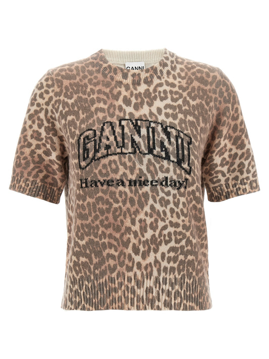 Ganni Brown Wool T-Shirt