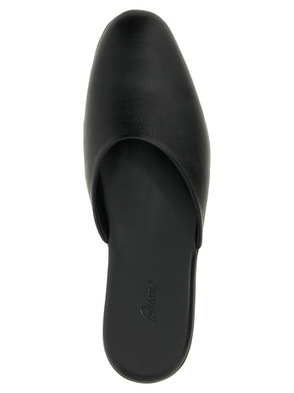 Brioni Black Calfskin Mules