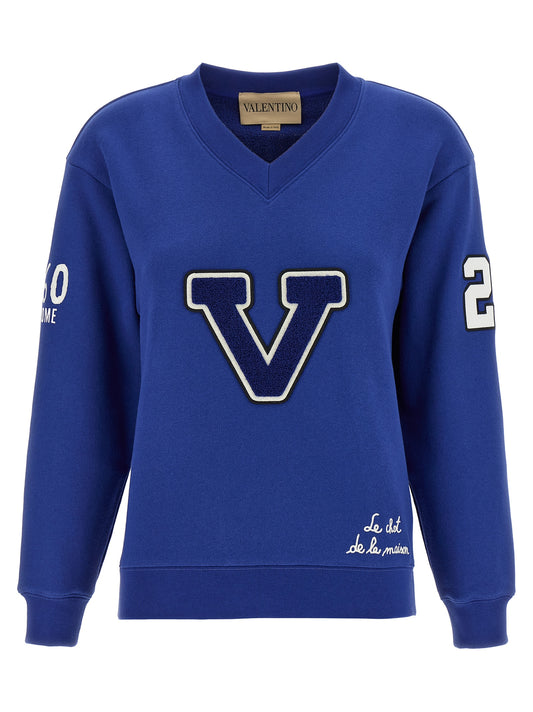 Activewear Sweatshirt by Valentino Garavani for women in cotton blue & patterned features an streamlined silhouette, showcasing the streamlined v-neck neckline and with functional for a premium, athletic look.