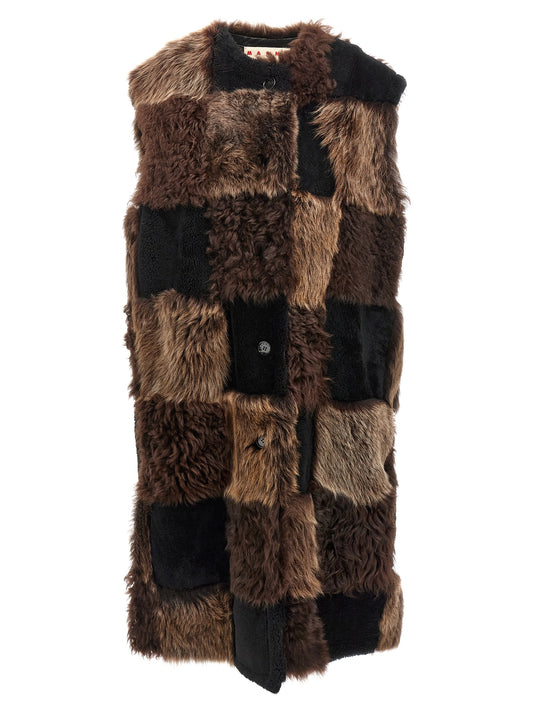 Vest by Marni for women in lamb shearling brown features an on trend silhouette, showcasing a sophisticated crew split neckline and premium for a truly on trend finish.