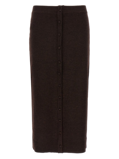 Victoria Beckham Brown Wool Midi Skirt