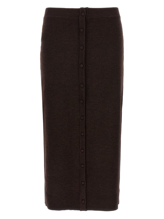 Victoria Beckham Brown Wool Midi Skirt