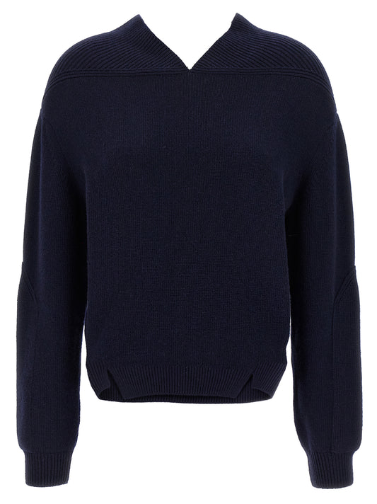 Cardigan by Victoria Beckham for women in cashmere blue presents a textural silhouette, artfully finished with a textural v-neck neckline and long-sleeve for a sophisticated, textural look.