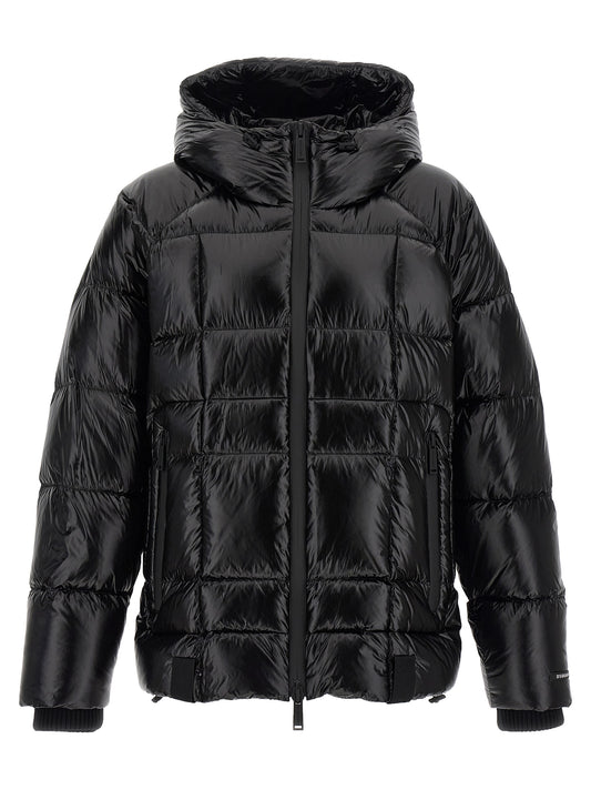Hooded Puffer Jacket by Dsquared² for men in polyamide black features an on trend silhouette, showcasing refined pockets, hooded & insulated and a sophisticated hooded neckline for a truly on trend finish.