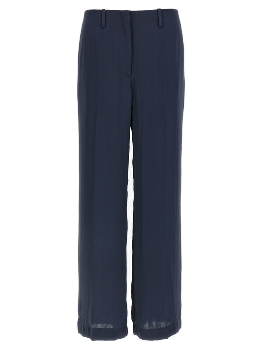 Trousers by Theory for women in silk & polyester blue features a artisanal silhouette, showcasing a sophisticated straight-leg & wide with a long and for a artisanal finish.