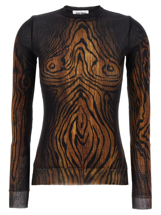 Shirt by Jean Paul Gaultier for women in polyamide multicolor, patterned & print features an polished silhouette, showcasing a sophisticated crew neckline and long-sleeve detail for a truly polished finish.