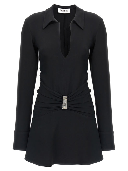 Dress by The Attico for women in marabou & viscose black features an magnificent silhouette, artfully detailed with a magnificent v-neck neckline and that flows into an magnificent short mini.