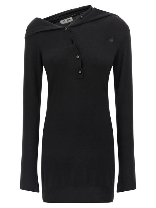 Dress by The Attico for women in cashmere virgin wool black features an sultry silhouette defined by a shawl-collar neckline and , falling to an sultry short mini for a sultry look.
