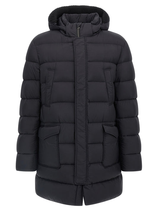 Hooded Parka by Herno for men in nylon & goose-down black presents a decadent silhouette, showcasing the decadent hooded neckline and functional water-resistant, hooded & insulated for a premium, weather-ready look.