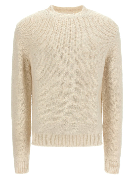 Cardigan by Jil Sander for men in polyamide leather & virgin alpaca wool white features an crisp silhouette, showcasing a sophisticated crew neckline and long-sleeve detail for a truly crisp finish.